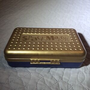 Vintage SpaceMaker Pencil Case Holder Organizer Box Gold Blue Plastic